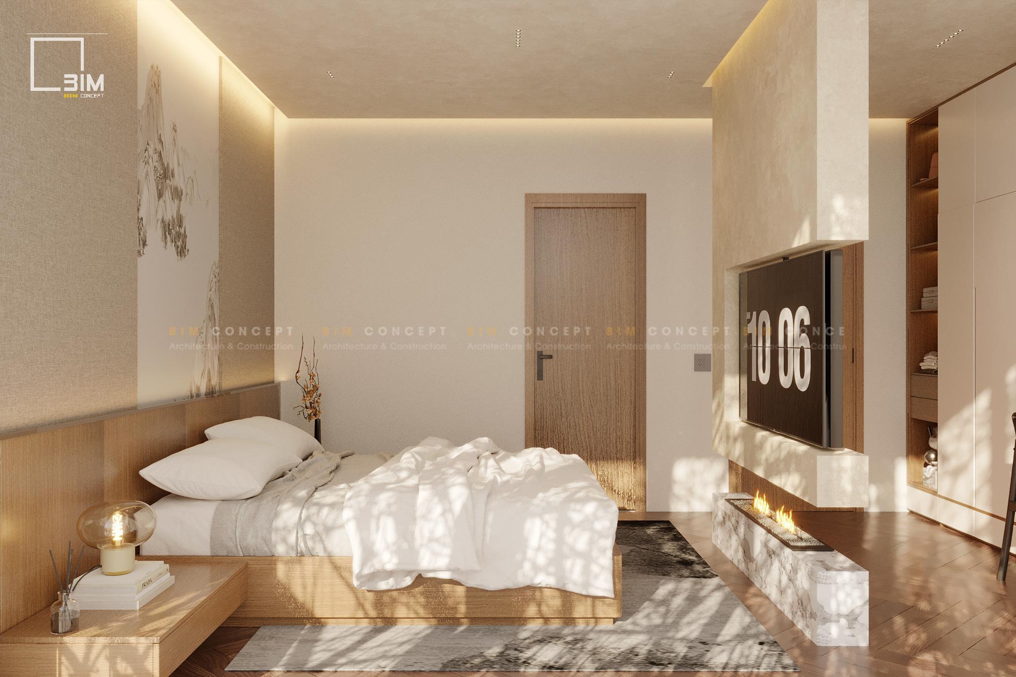 Tổng quan phòng ngủ tiện nghi, tone trắng nhẹ nhàng