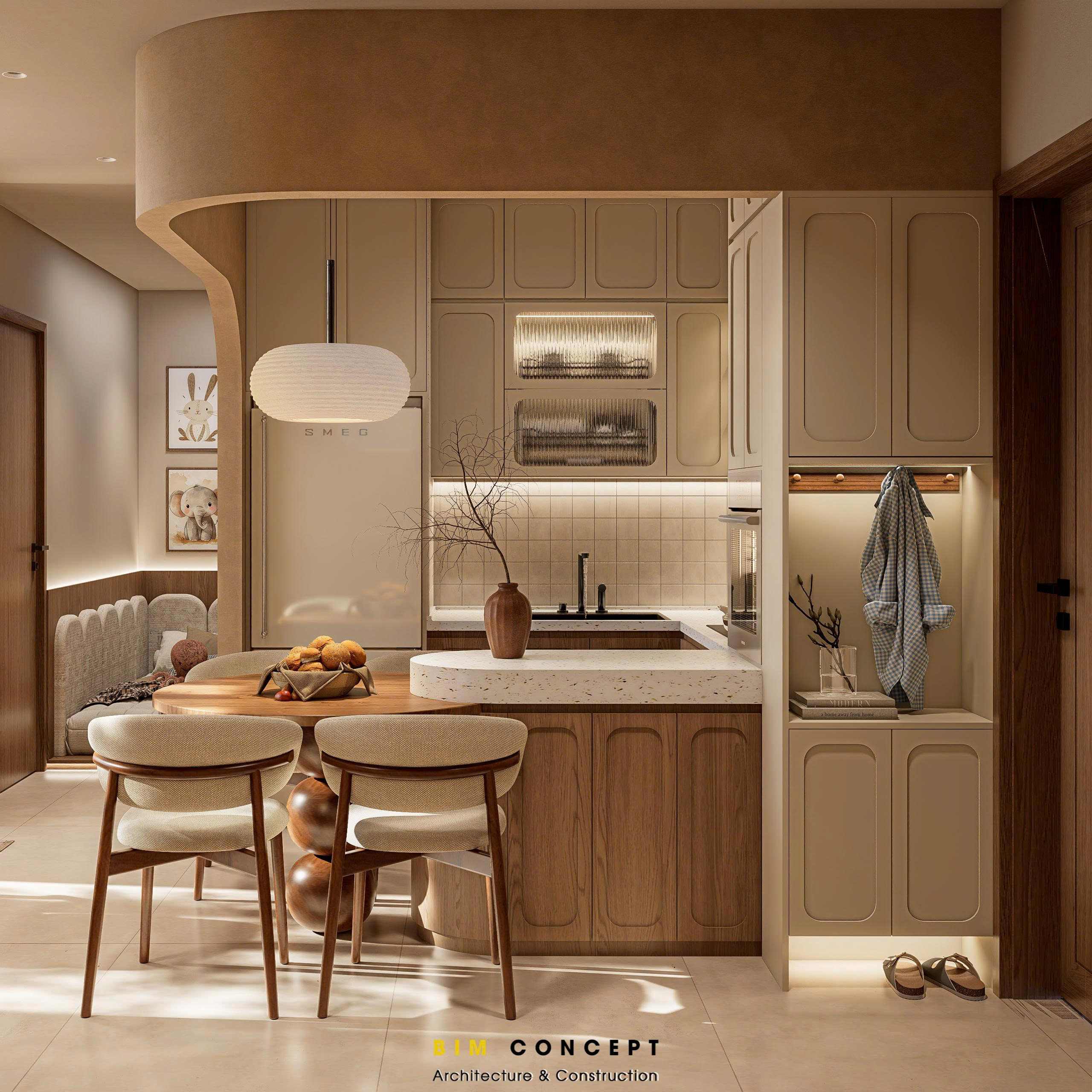 Thiết kế nội thất căn hộ tinh tế với gam màu be nâu ấm