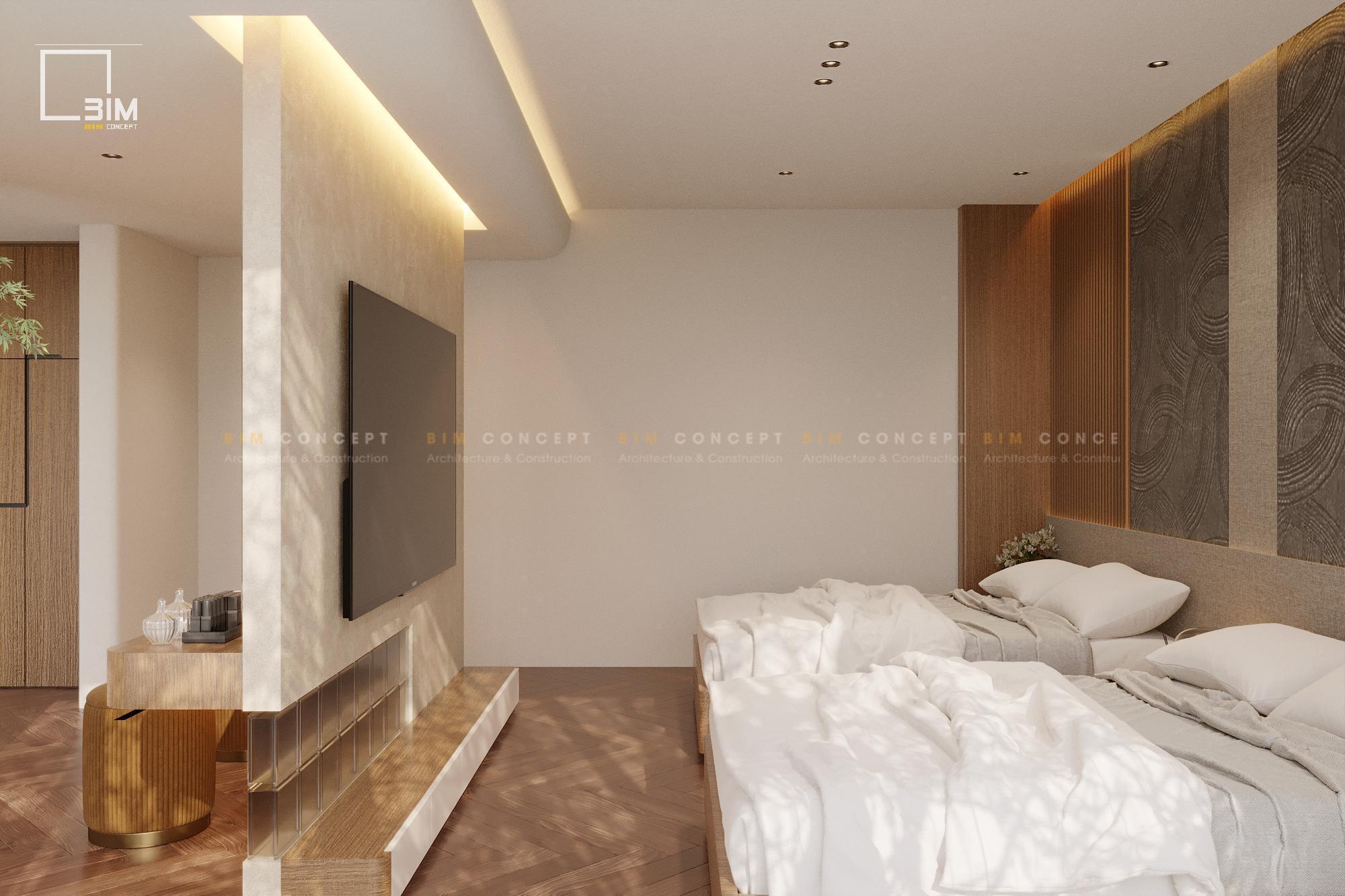 Vách ngăn TV ốp đá cẩm thạch nhẹ nhàng phân chia không gian