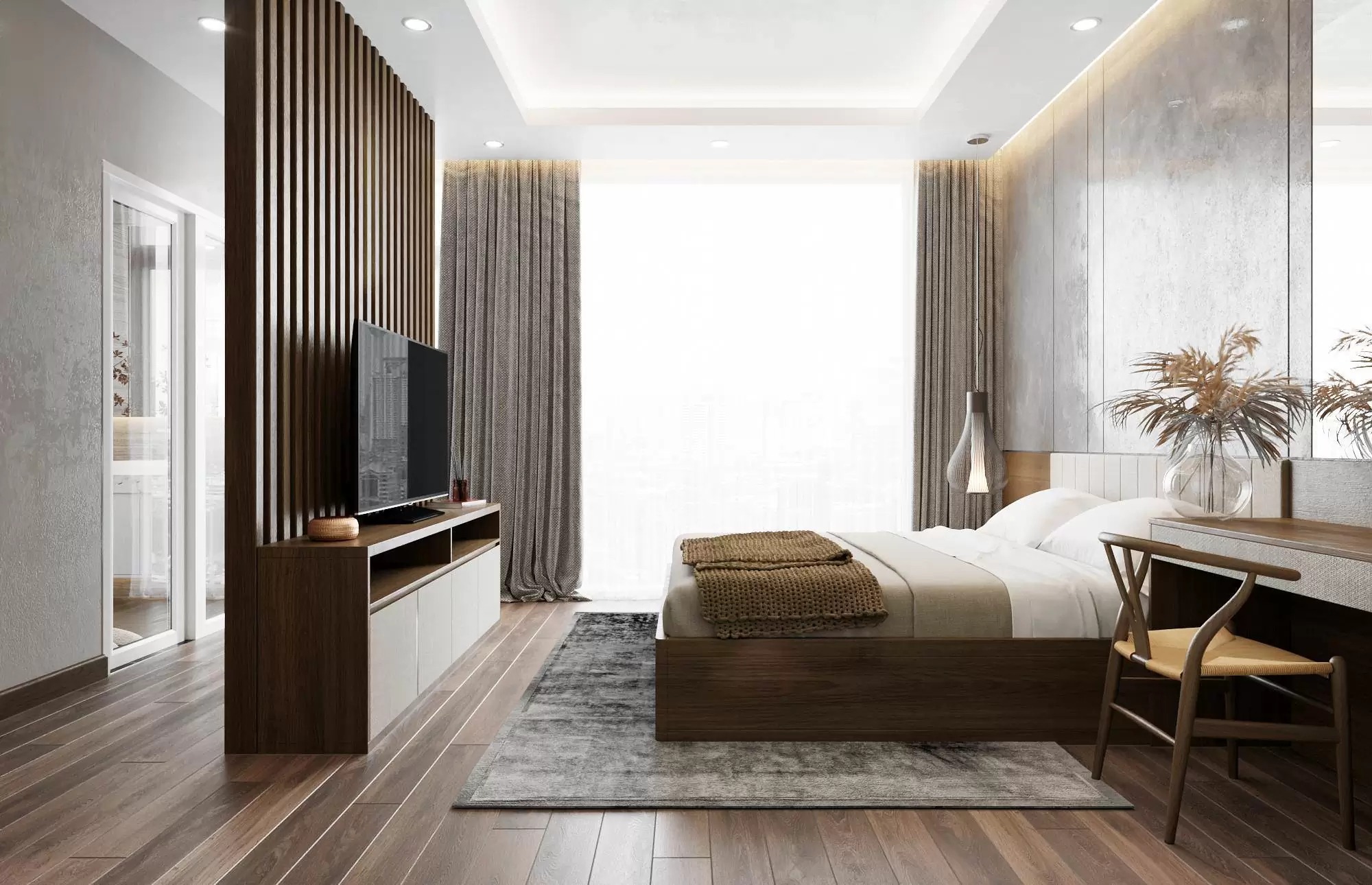 Phòng ngủ có 2 cửa ra vào mang lại sự thuận tiện trong di chuyển