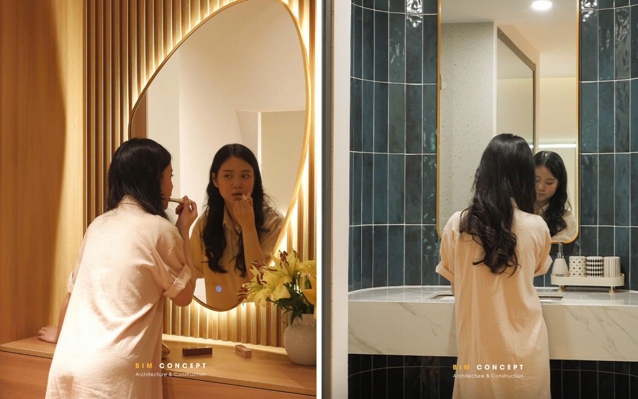 Thi công nội thất biệt thự gương đèn hắt sáng lung linh