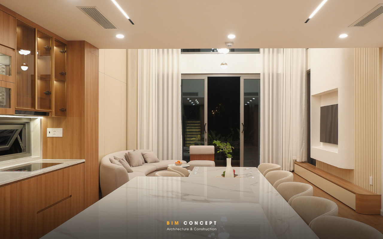 Thi công nội thất biệt thự không gian bếp ấm cúng