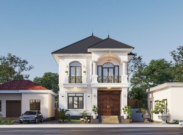 Nhà tân cổ điển 2 tầng là lựa chọn phổ biến nhất nhờ cân bằng giữa tính thẩm mỹ và chi phí thi công