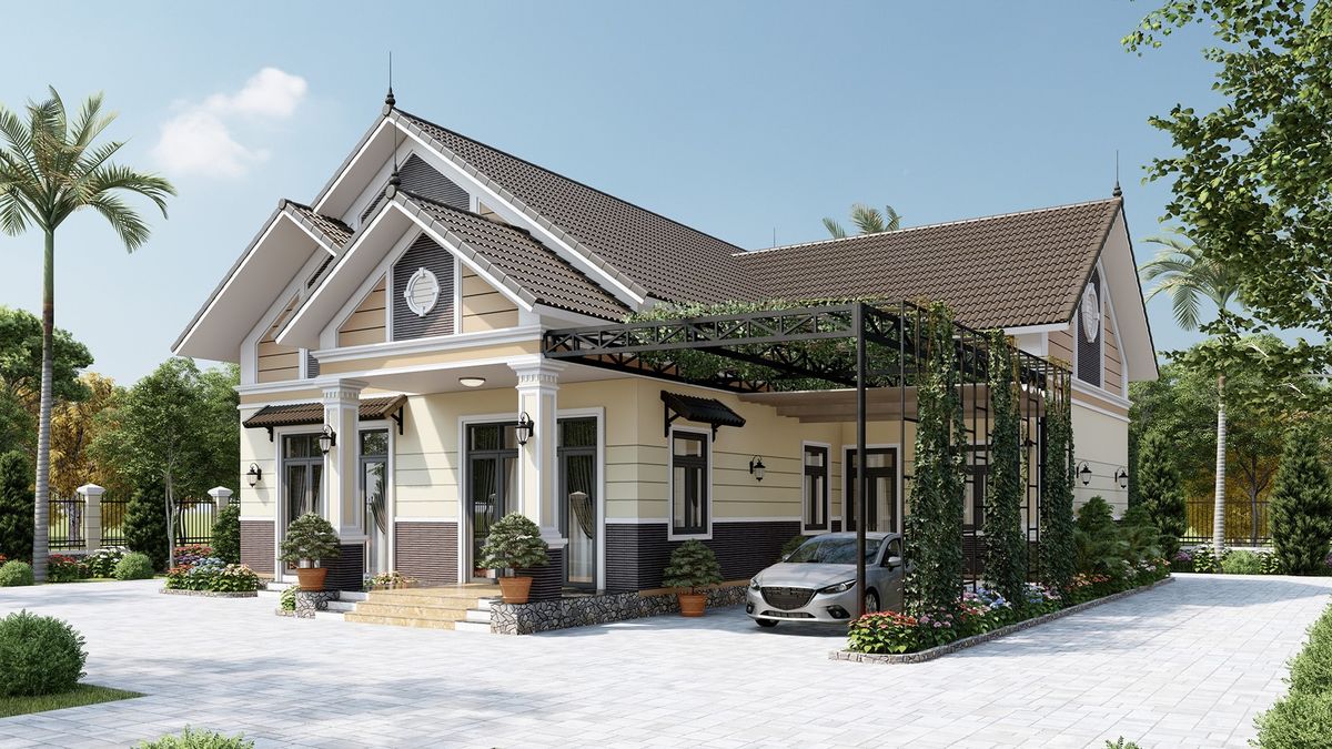 Nhà cấp 4 hai mặt tiền mái Nhật đẹp, hài hòa và thoáng đãng