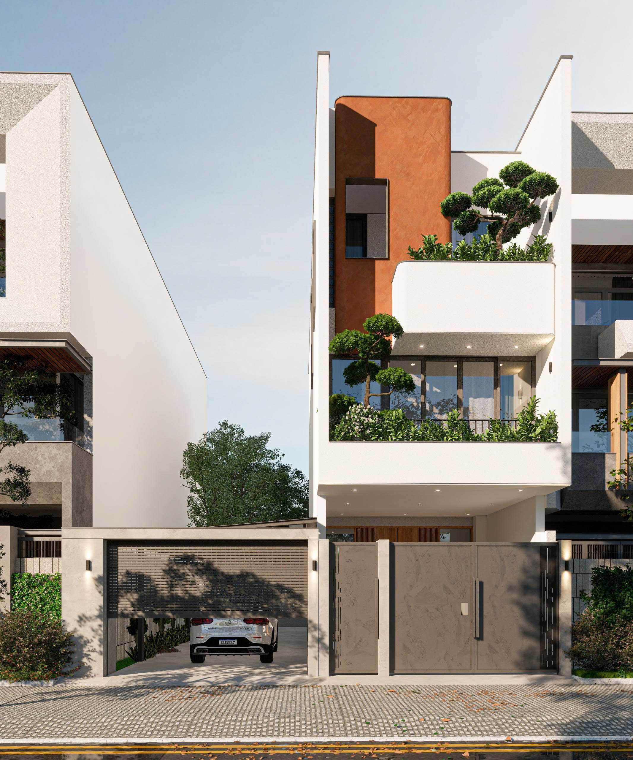 Mẫu nhà phố 3 tầng mặt tiền ấn tượng, phong cách hiện đại