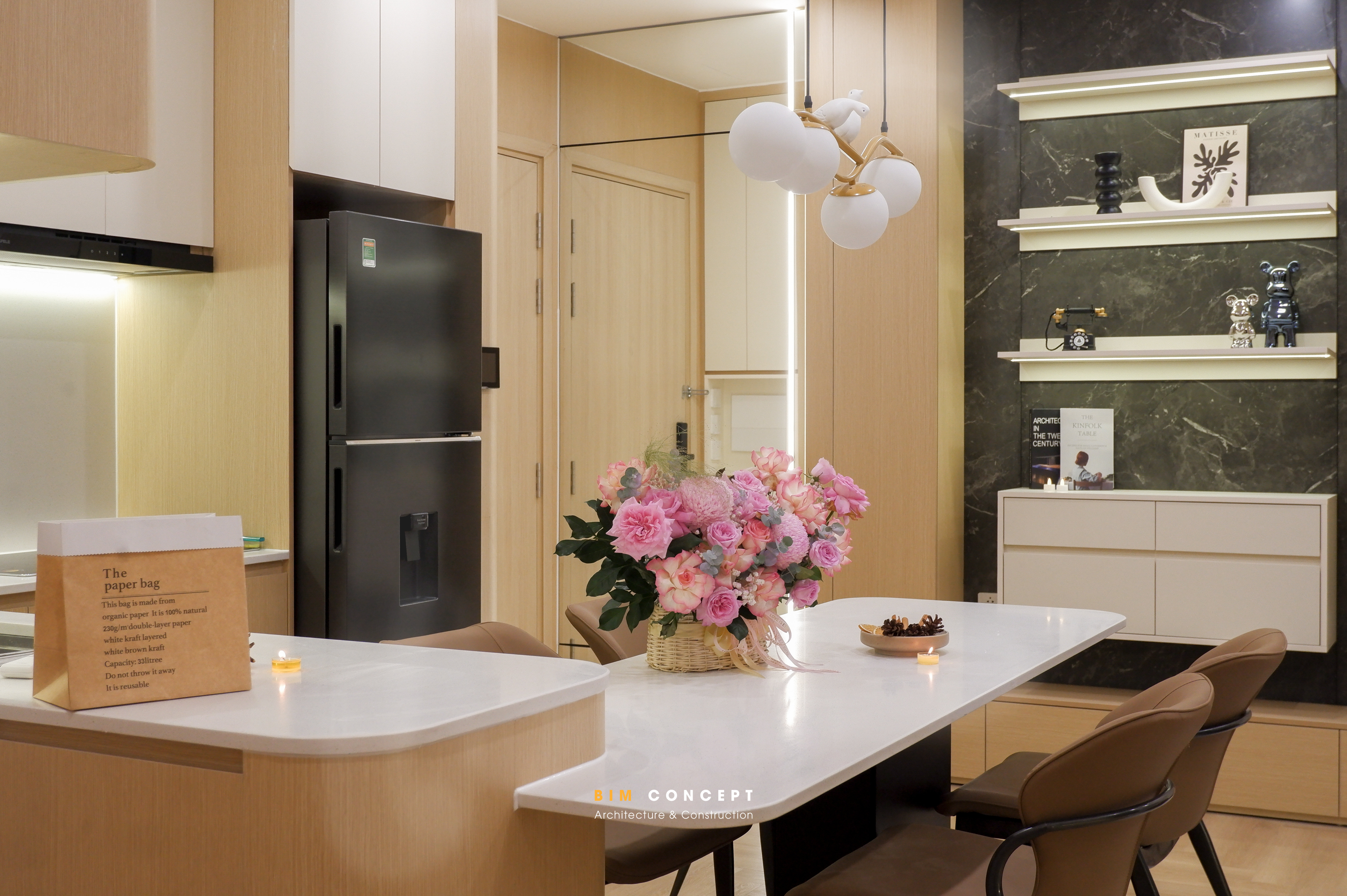 Bếp ăn ấm cúng, thiết kế nội thất căn hộ 50m2