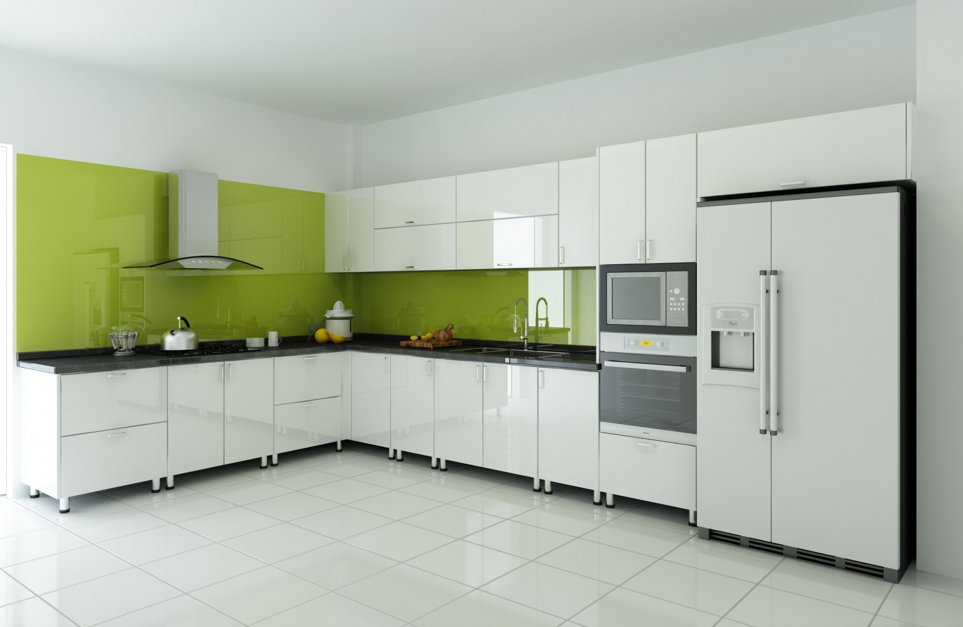 Kính ốp bếp màu xanh lá mang đến cảm giác gần gũi với thiên nhiên