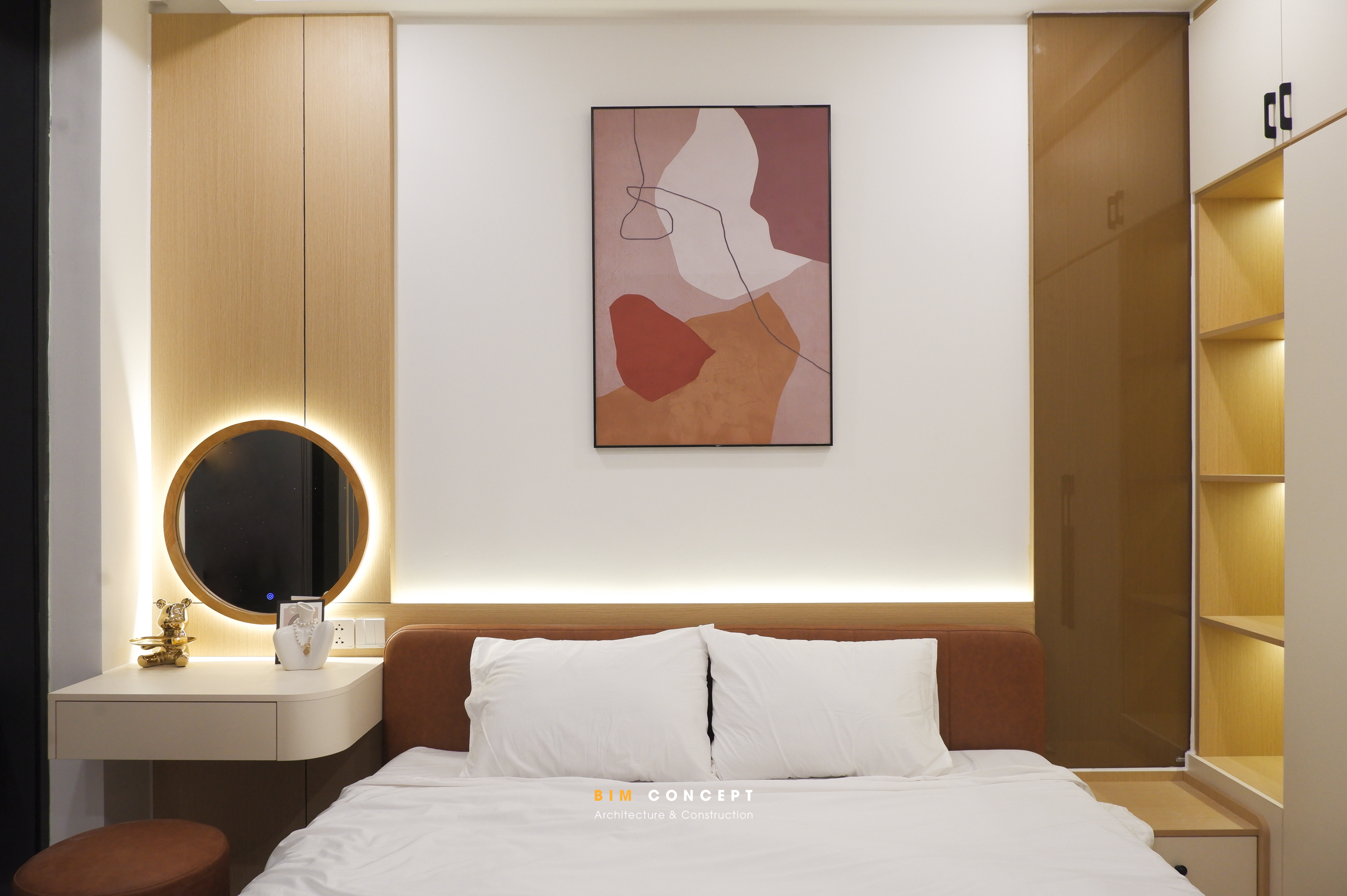 Thi công nội thất căn hộ phòng ngủ hiện đại tiện nghi