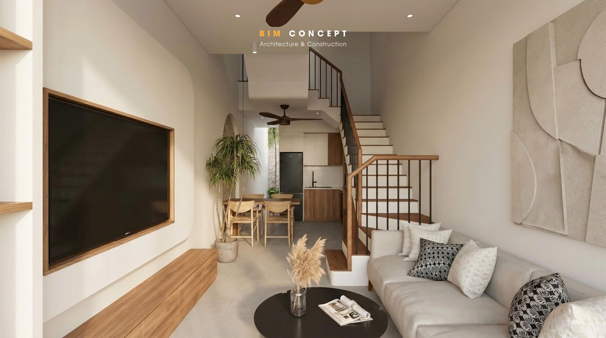 Decor nội thất phòng khách phong cách Japandi