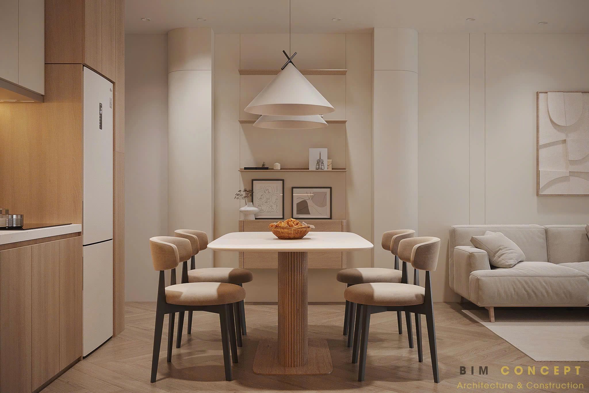 Không gian bếp trong phong cách nội thất tối giản Minimalism đề cao tính công năng và sự gọn gàng trong quá trình sử dụng
