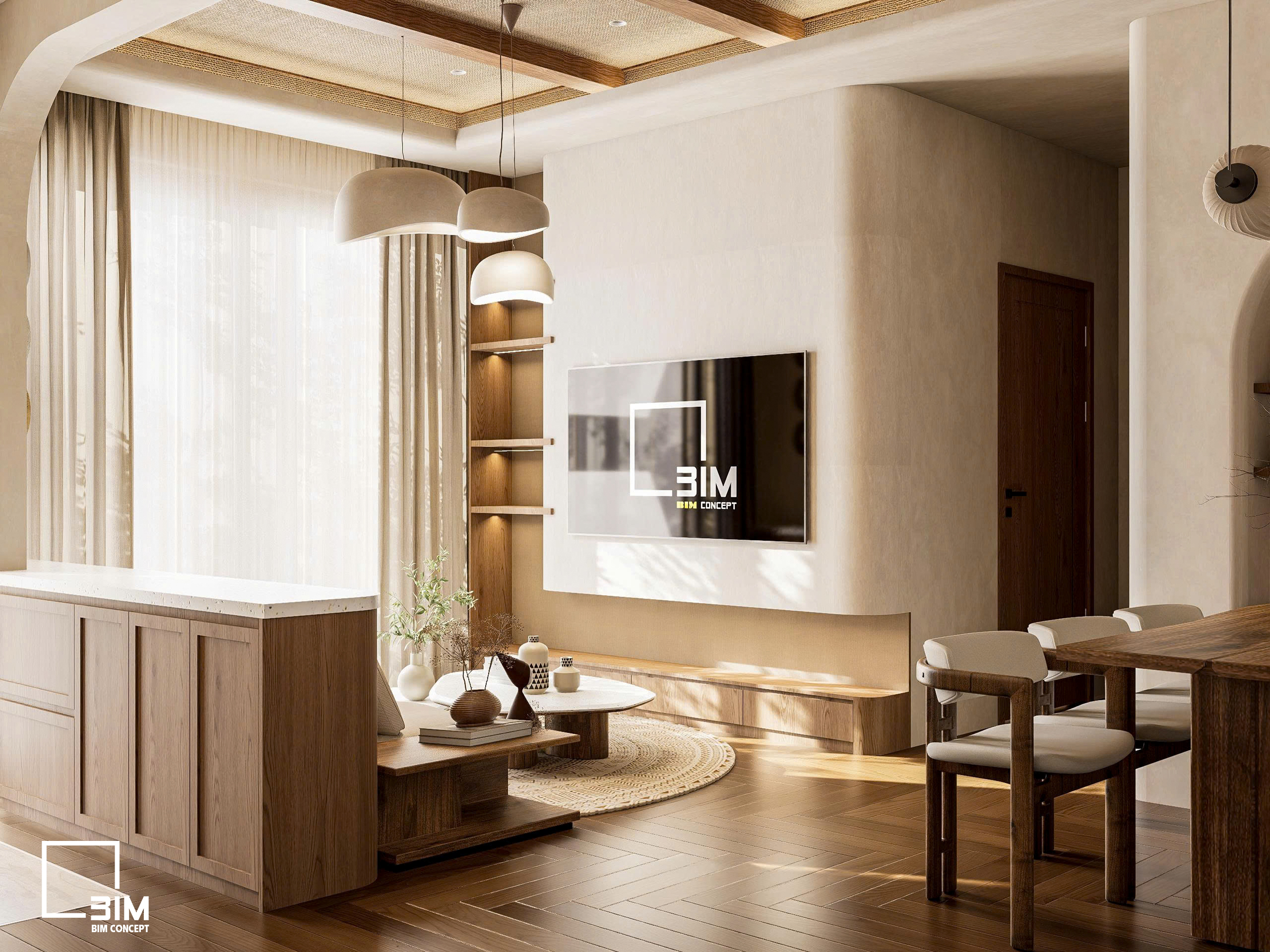 Các chất liệu như gỗ, đá, đất nung, vải thô hay mây tre thường xuất hiện trong không gian Wabi Sabi.