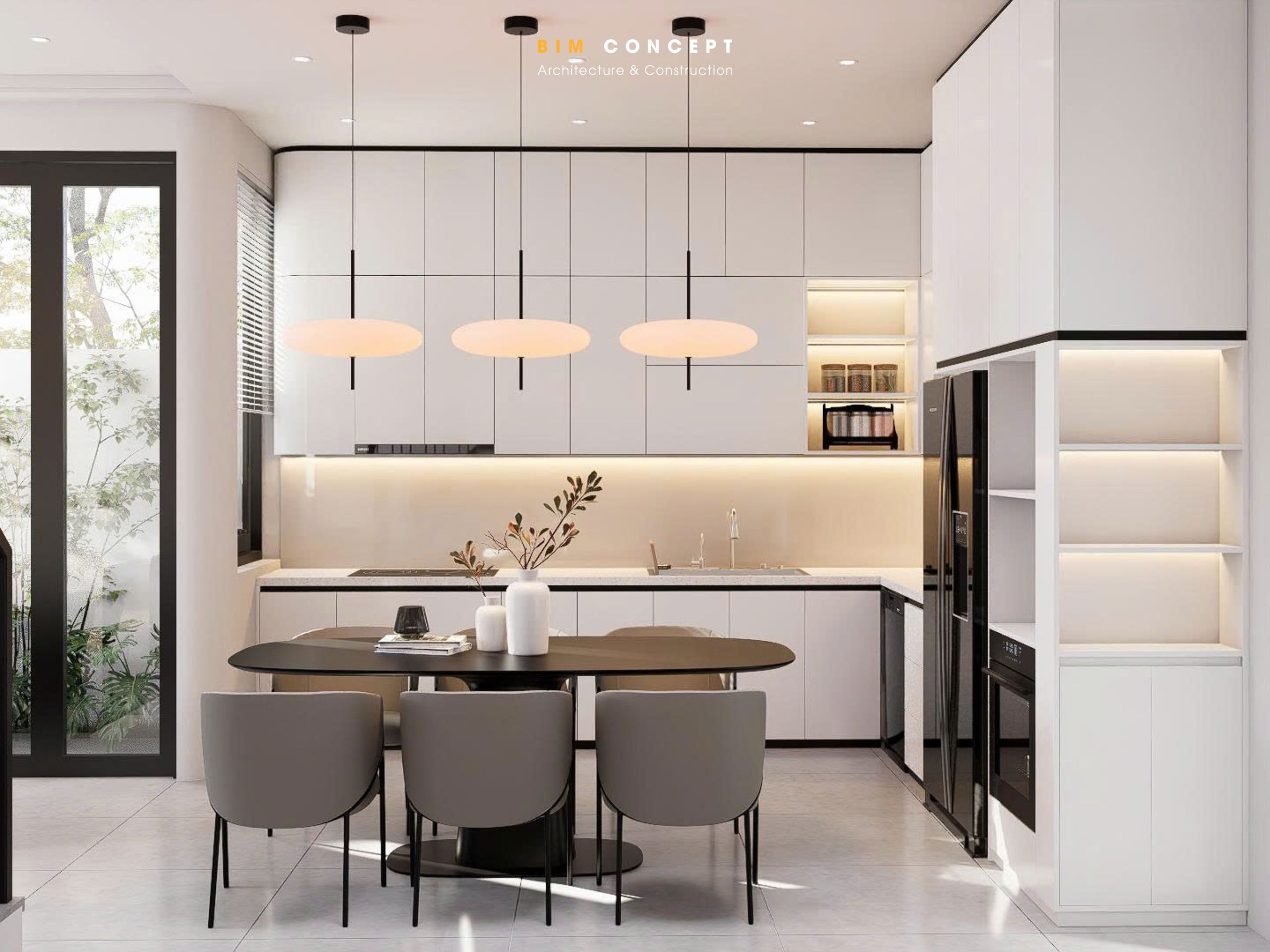 Phong cách hiện đại thường ứng dụng các vật liệu như kính, kim loại, bê tông, đá và gỗ công nghiệp