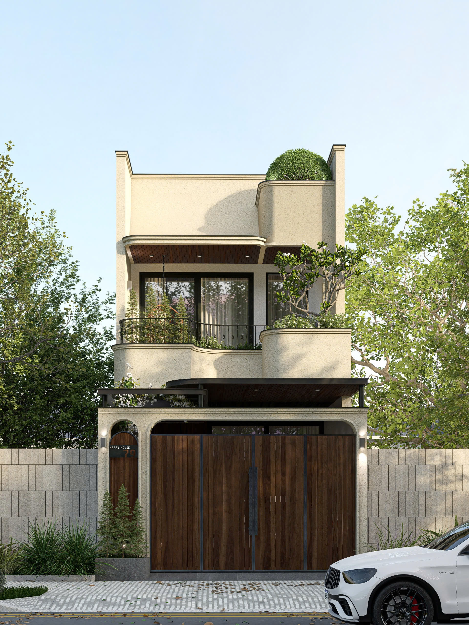 Cận cảnh mặt tiền 3D ngoại thất Happy House