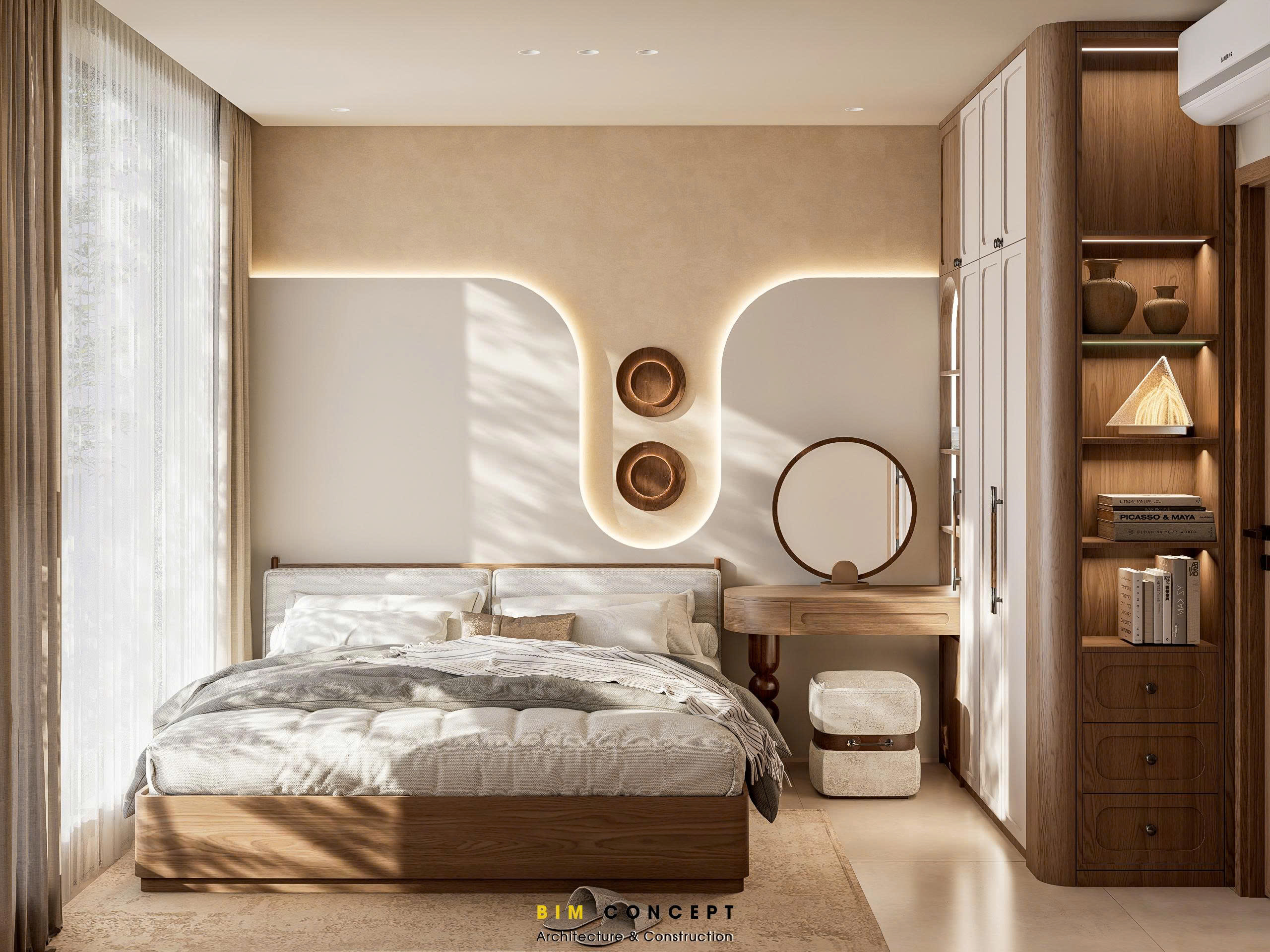 Không gian phòng ngủ theo phong cách Wabi Sabi hướng đến sự thư giãn và cân bằng.