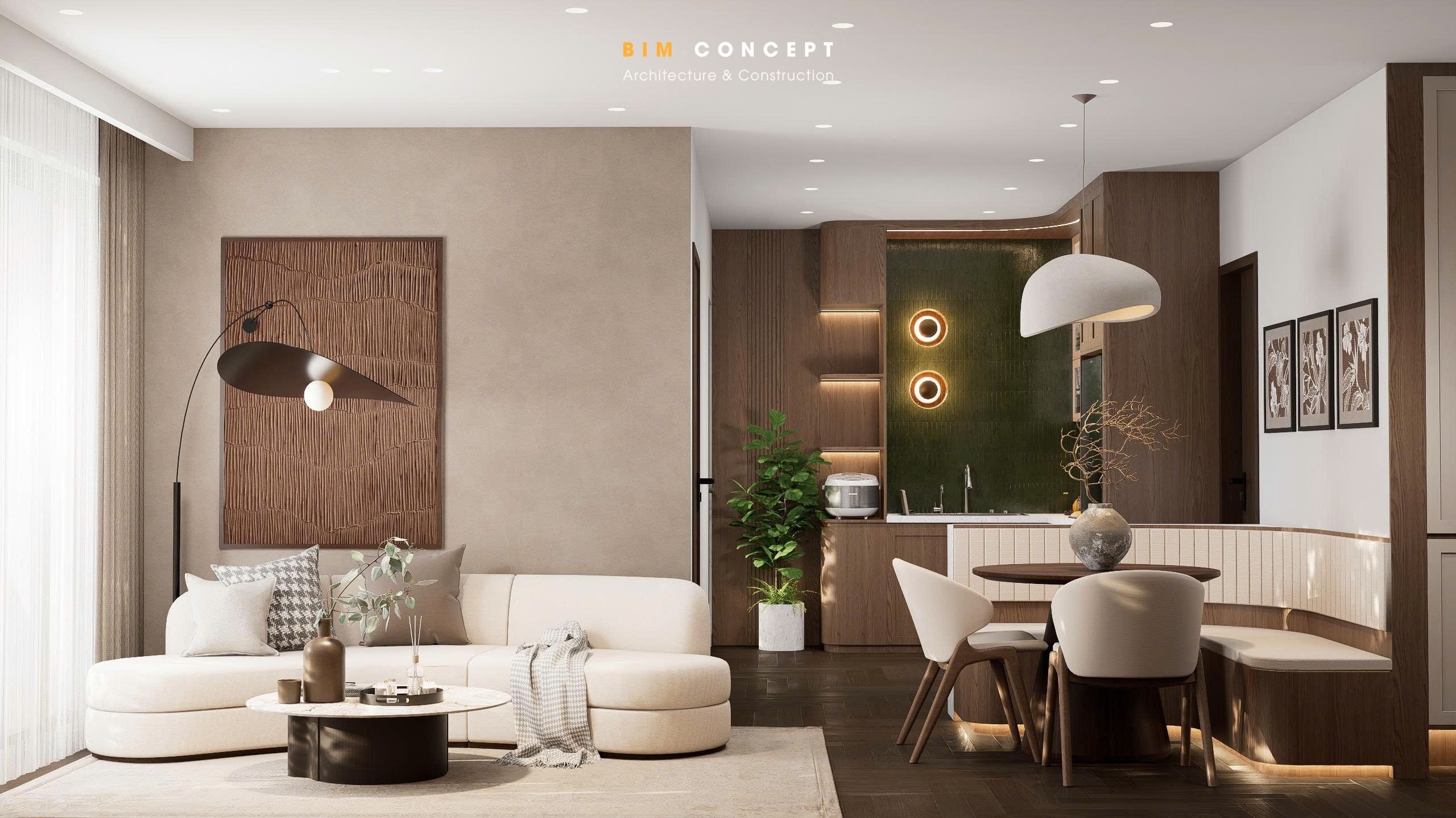 Thiết kế nội thất phòng khách căn hộ Vista 2002 phong cách Wabi Sabi x Hiện đại