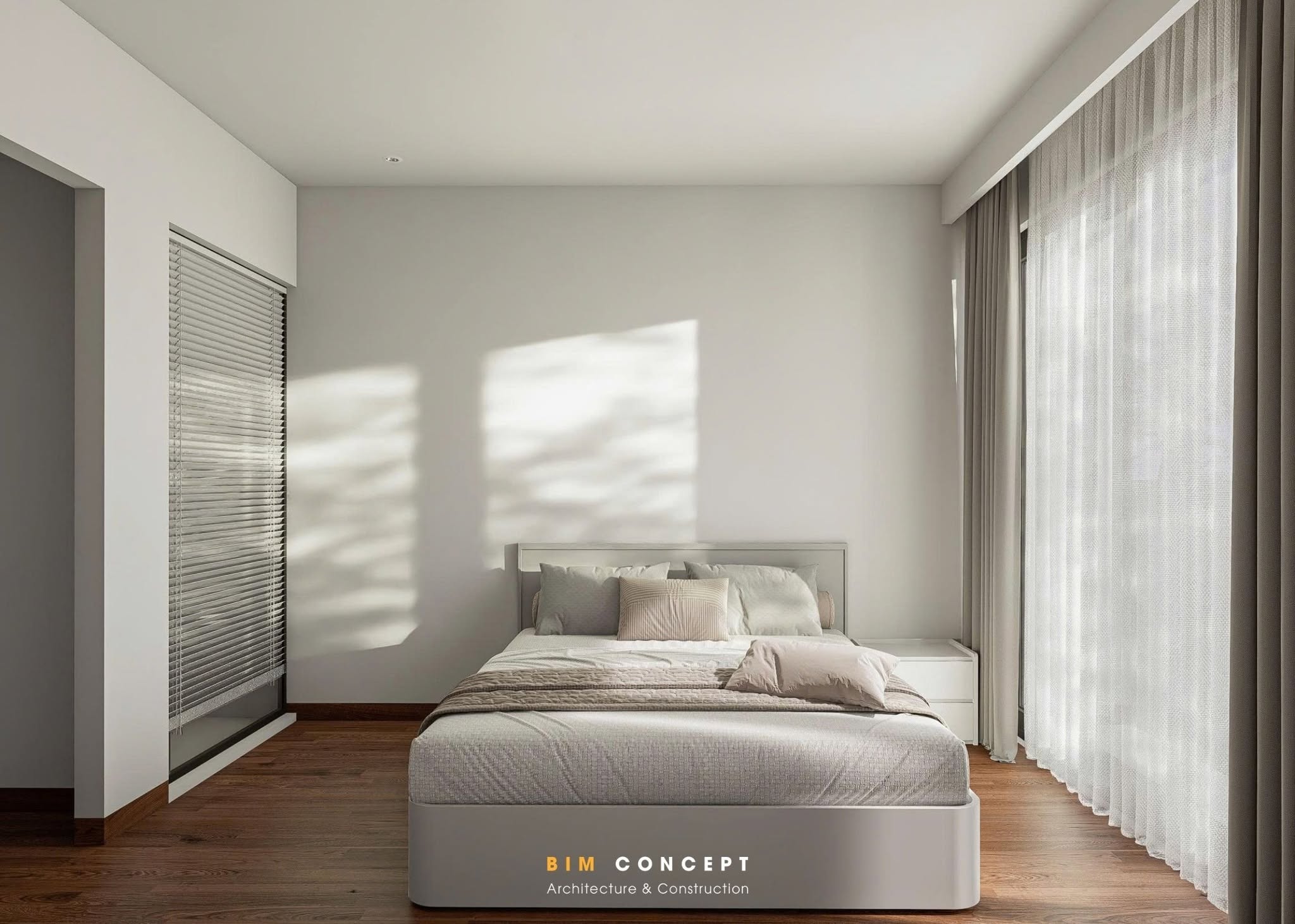 Phong cách Modern Minimalism được thể hiện qua bảng màu trung tính