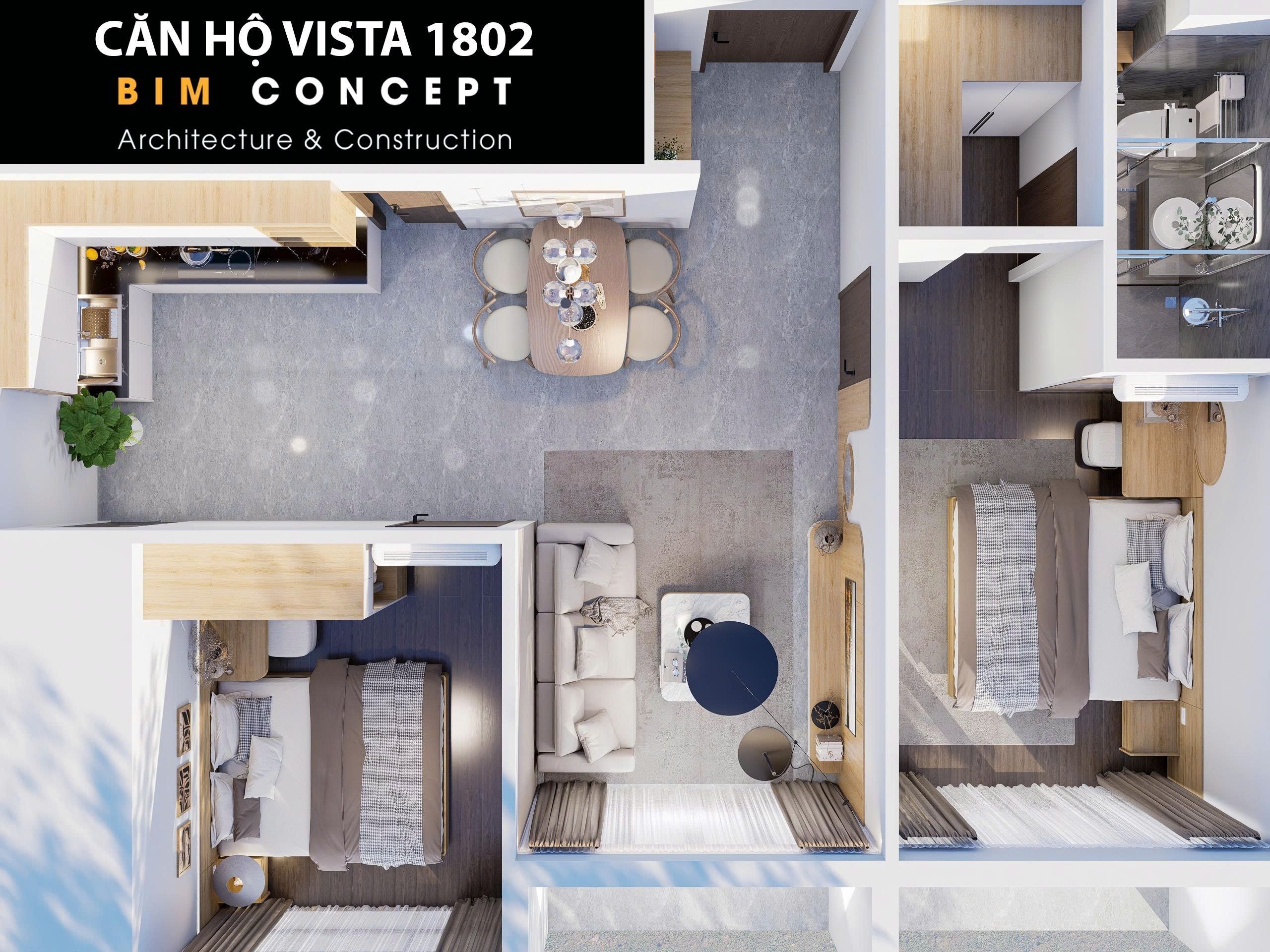 Bản vẽ thiết kế nội thất căn hộ Vista 1802