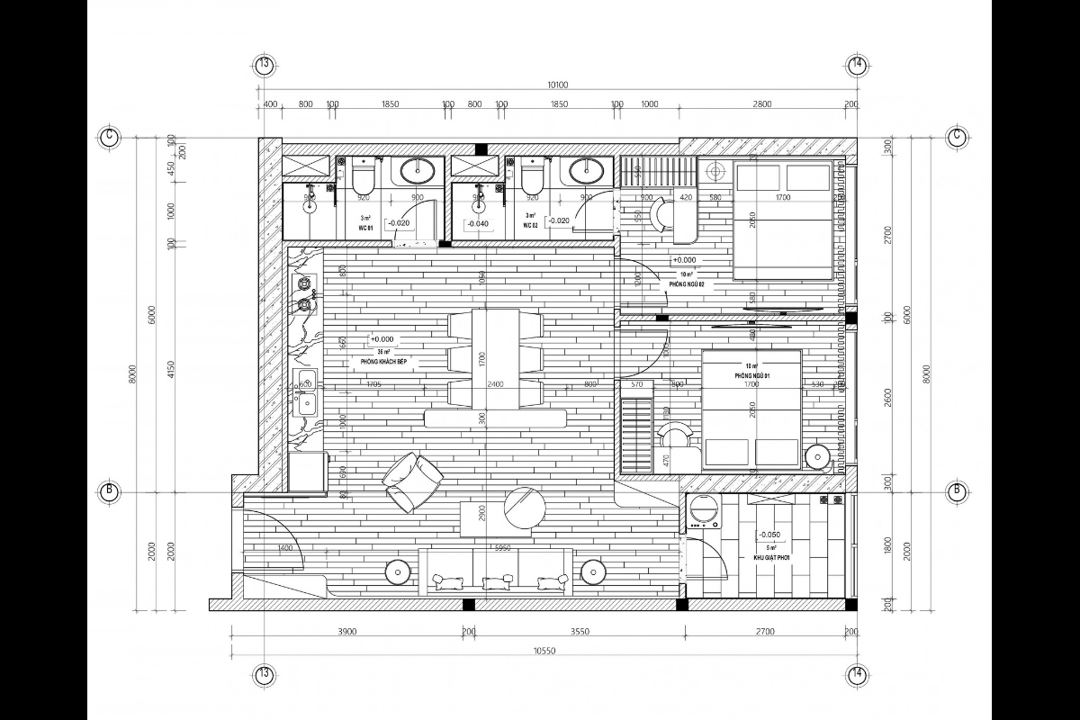 Mặt bằng chung cư tại dự án Sun Ponte Residence Đà Nẵng 2 phòng ngủ