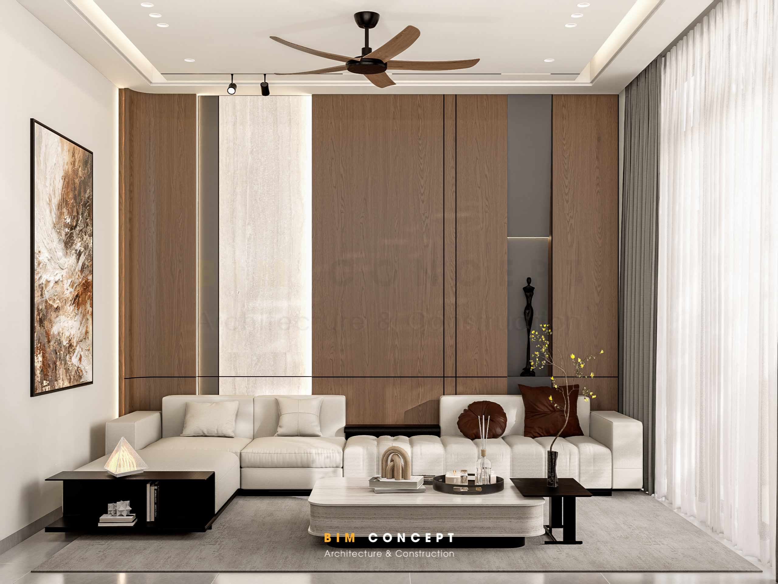 Thiết kế nội thất phòng khách hiện đại cho nhà phố 2 tầng
