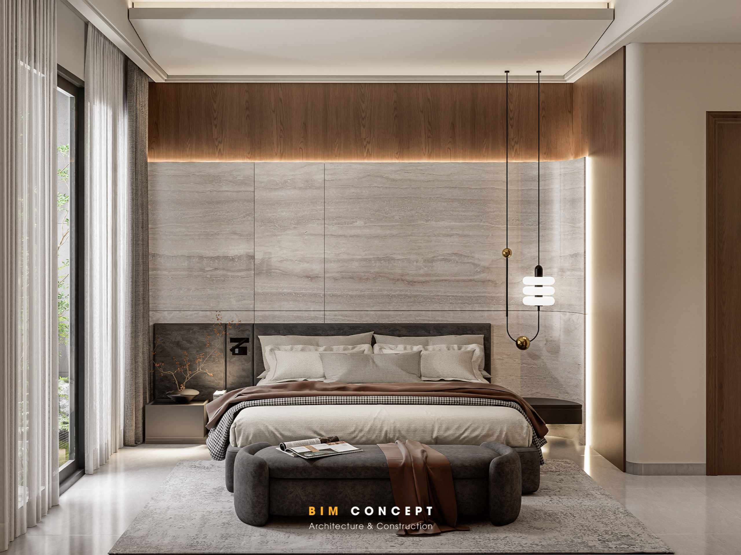 Giường ngủ bọc đệm cao cấp, tạo cảm giác cho gia chủ