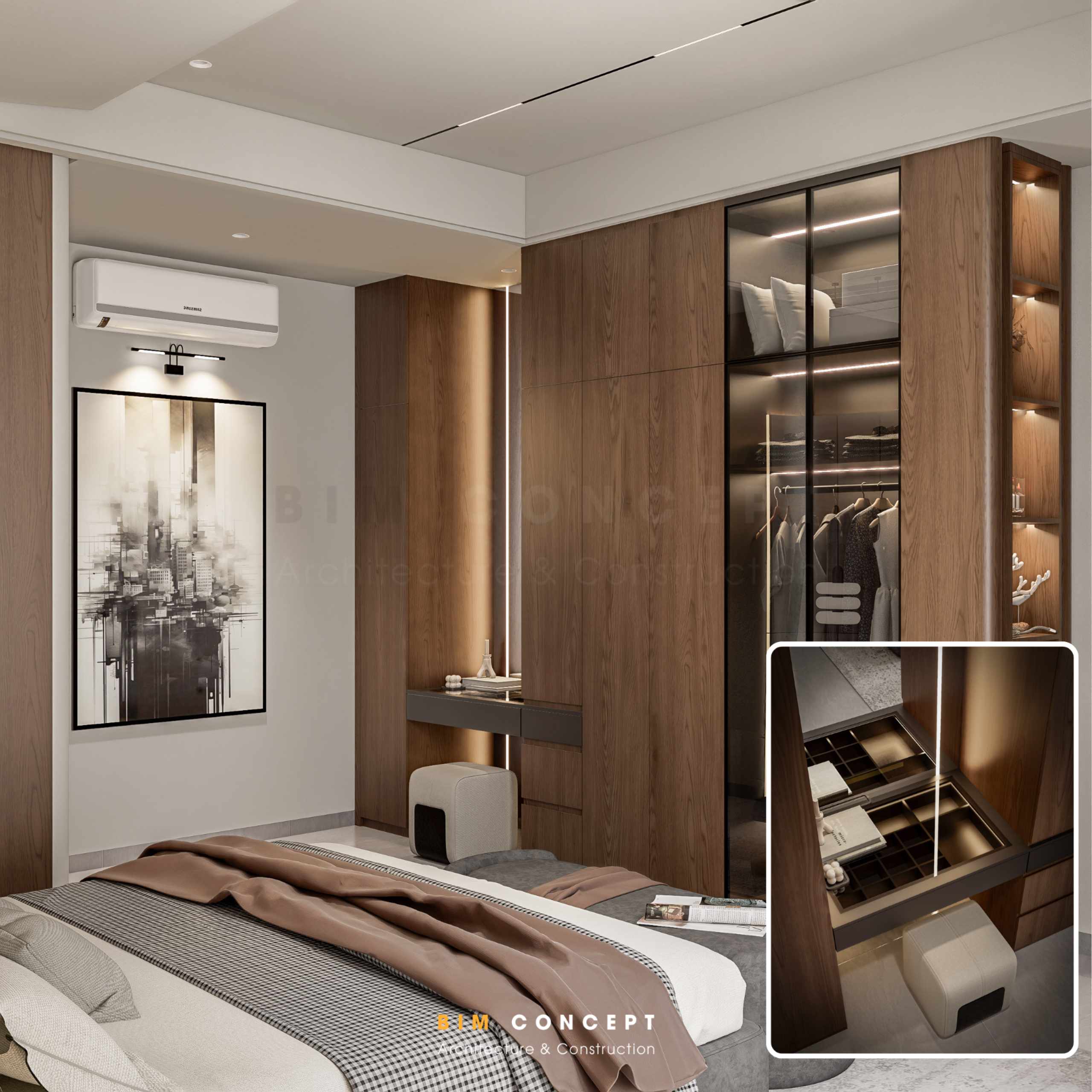 Nối liền bàn trang điểm với tủ quần áo