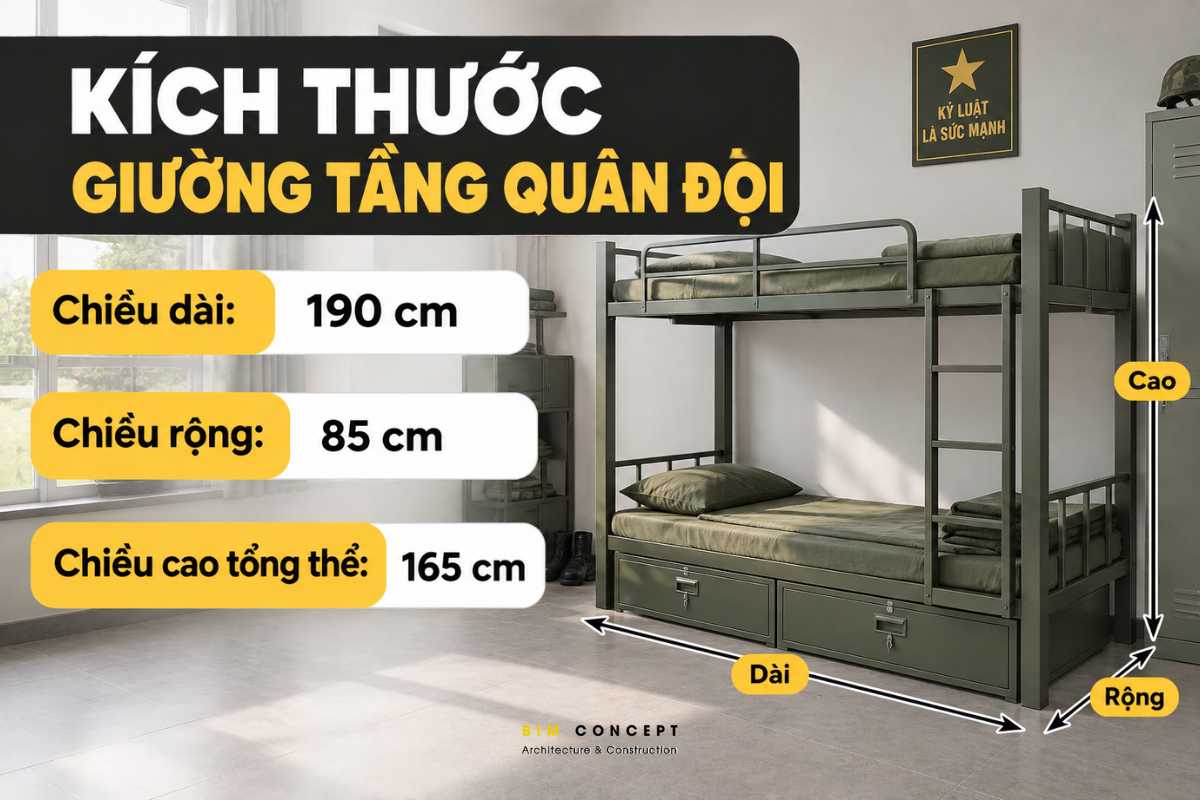 Kích thước giường tầng sinh viên ký túc xá