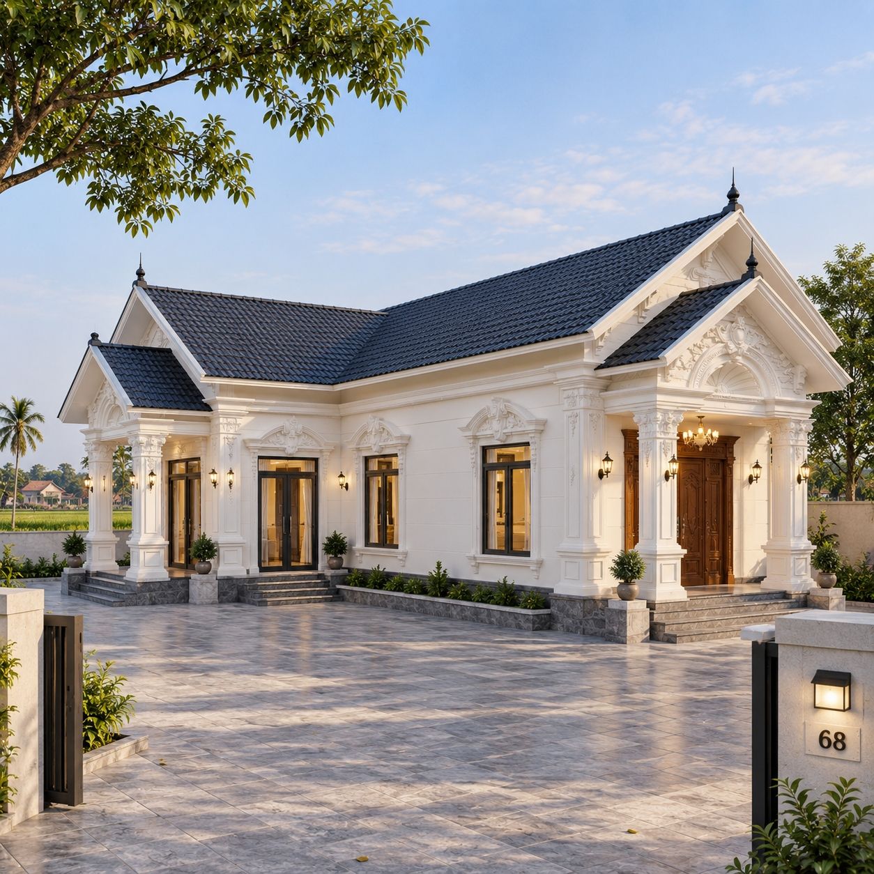 Mẫu nhà cấp 4 chữ L mái Thái ở nông thôn